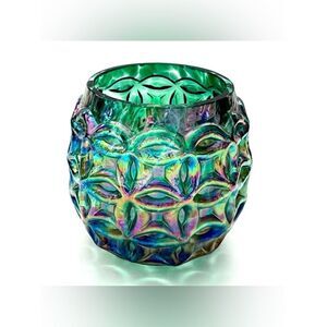 Glass Eye Studio Maritime Sea Haven  Green Handblown Art Glass Candle Holder